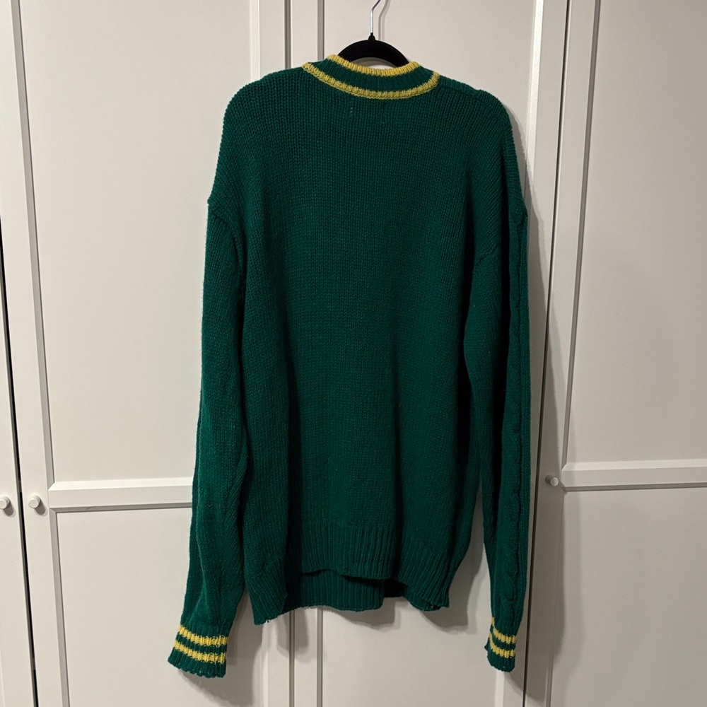 VINTAGE Virgin wool U.S. Polo Assn. V-Neck Sweater in Green with Yellow Trim - Picture 5 of 5